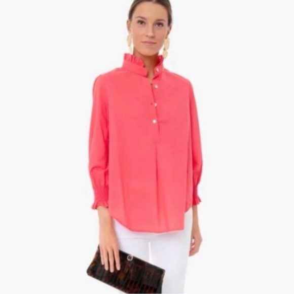 Tuckernuck Tops - TUCKERNUCK Teagan Popover Shirt Ruffle Poopy Pink 3/4 Sleeve Blouse Size Small
